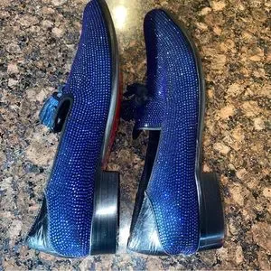 FIESSO MENS ROYAL BLUE RHINESTONES ENCRUSTED LEATHER LOAFERS W/TASSELS FIESSO | Shoes | Fiesso Mens Royal Blue Rhinestones  main image 2